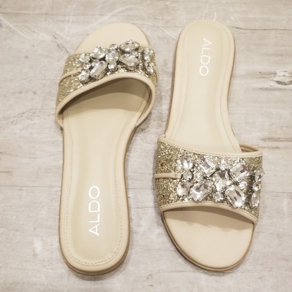 💕ALDO💕 Brodkin Jewel Slide Slipper Sandal Flats Silver 8 NEW IN BOX - Picture 2 of 8